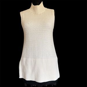 Ann Taylor Cream Knit Sleeveless Mock Turtleneck Tunic Sweater M